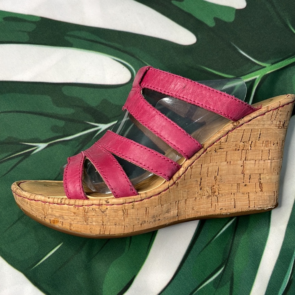 Born brand pink leather wedge sandals